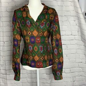 CARLISLE vintage Aztec inspired silk blouse